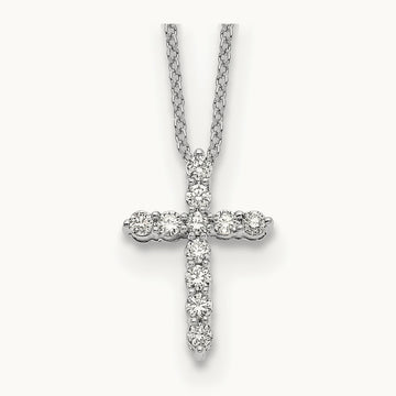 Diamond Cross 18 inch Necklace, 14K White Gold