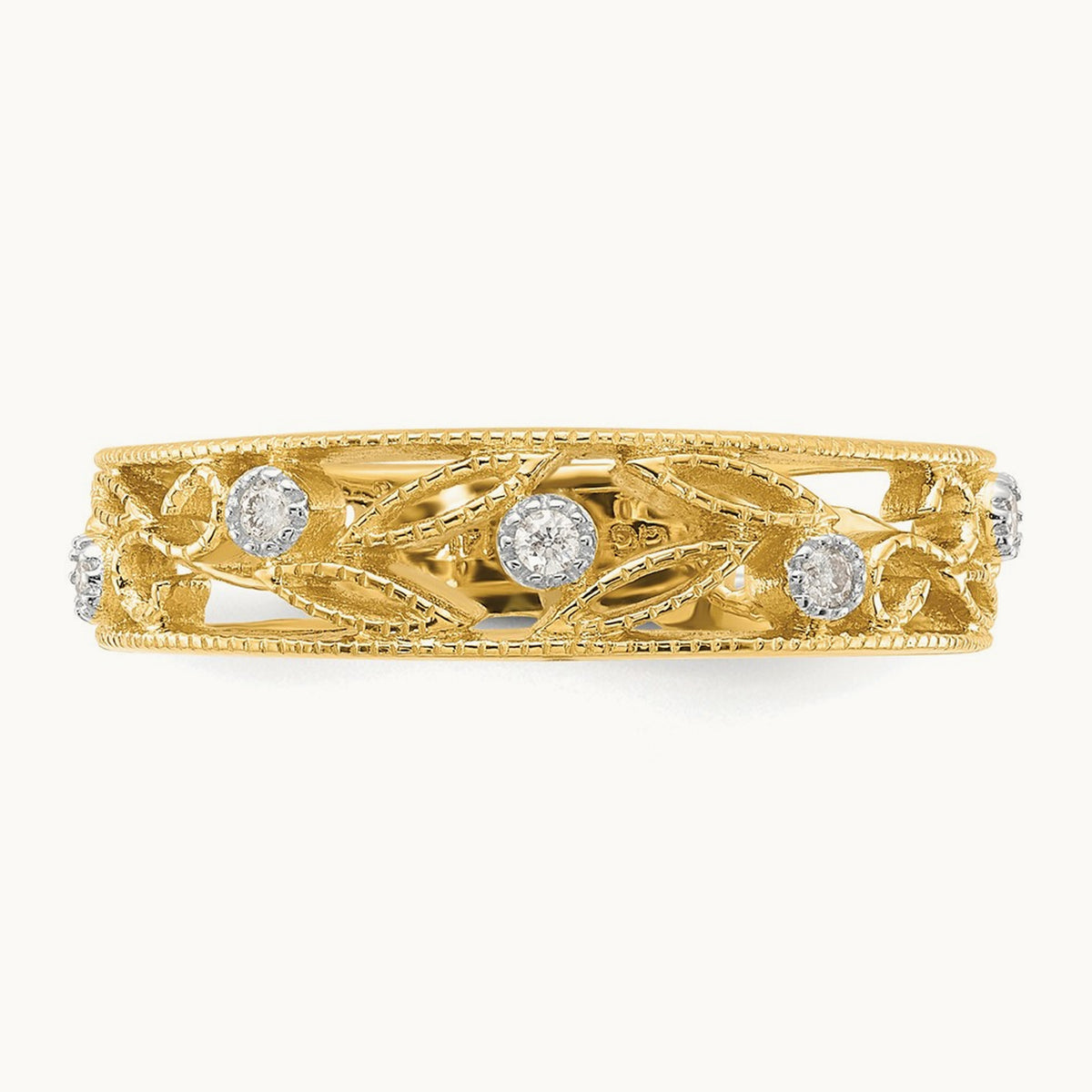 Flower Vine Design Diamond Ring — 14K Yellow Gold, 7