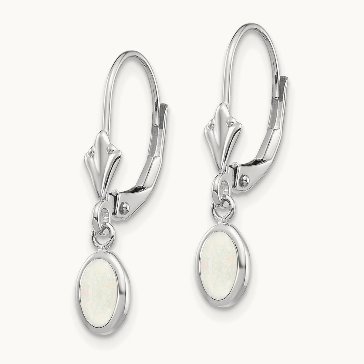 6x4 Oval Bezel October/Opal Leverback Earrings — 14K White Gold