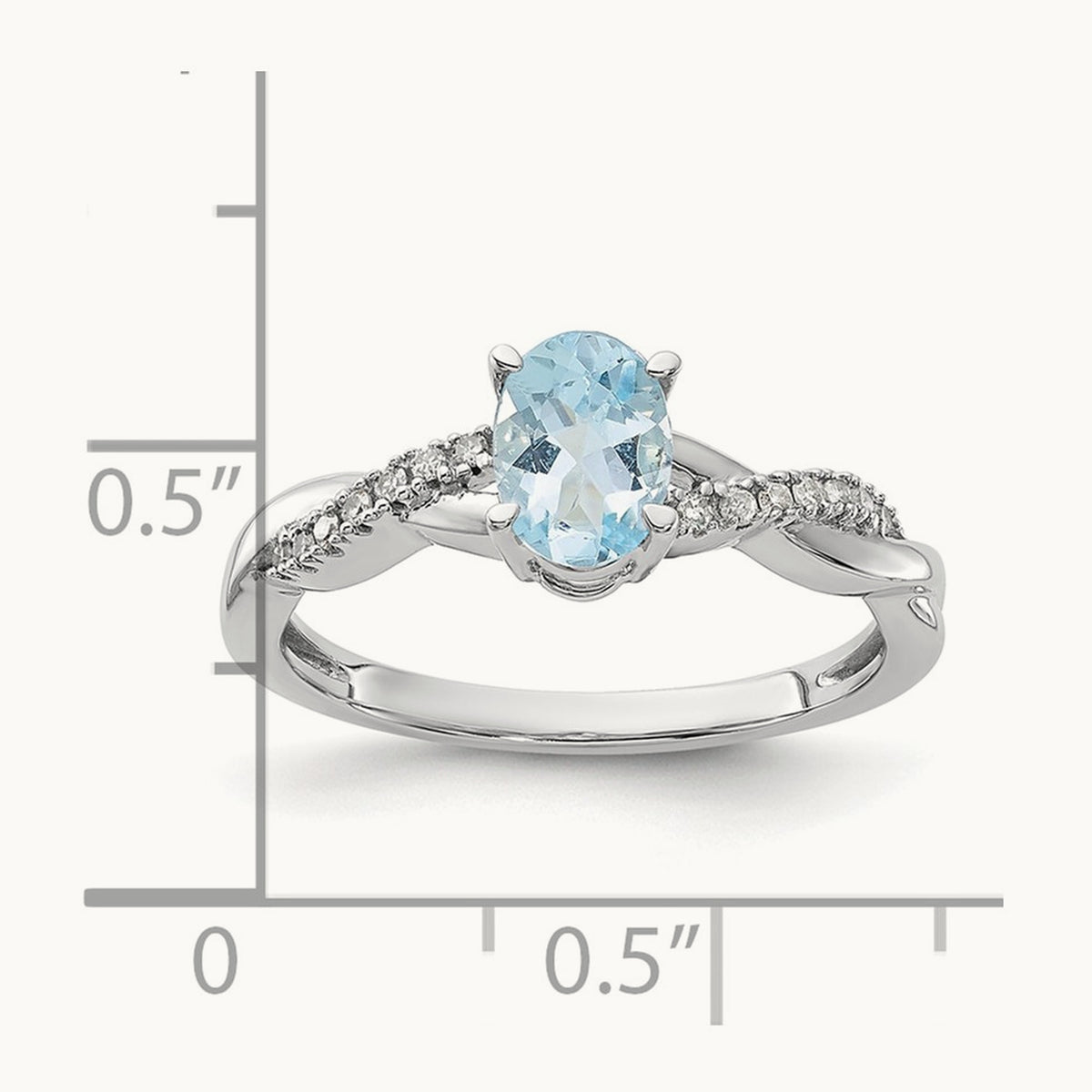 Oval Aquamarine and Diamond Ring — 14K White Gold, 7