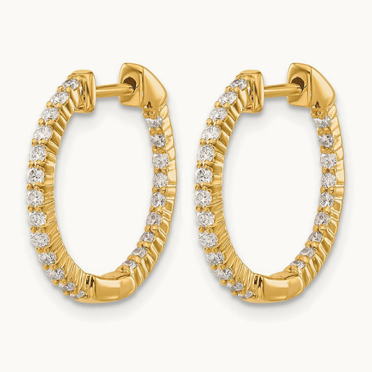 Polished Diamond In/Out Hinged Hoop Earrings, 14K Gold