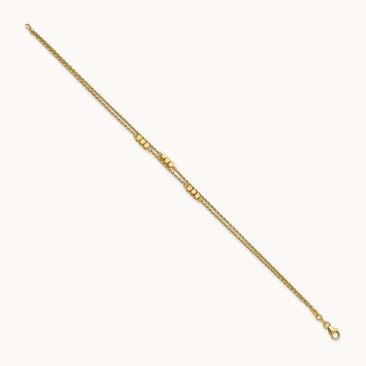 Polished D/C Beaded Double Strand Bracelet, 14K