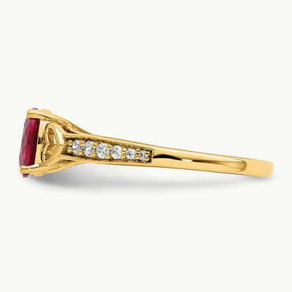 Polished Side Hearts Ruby and Diamond Ring, 14K