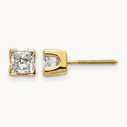 1ct AA Quality Complete Princess-cut Diamond Stud Earrings, 14K