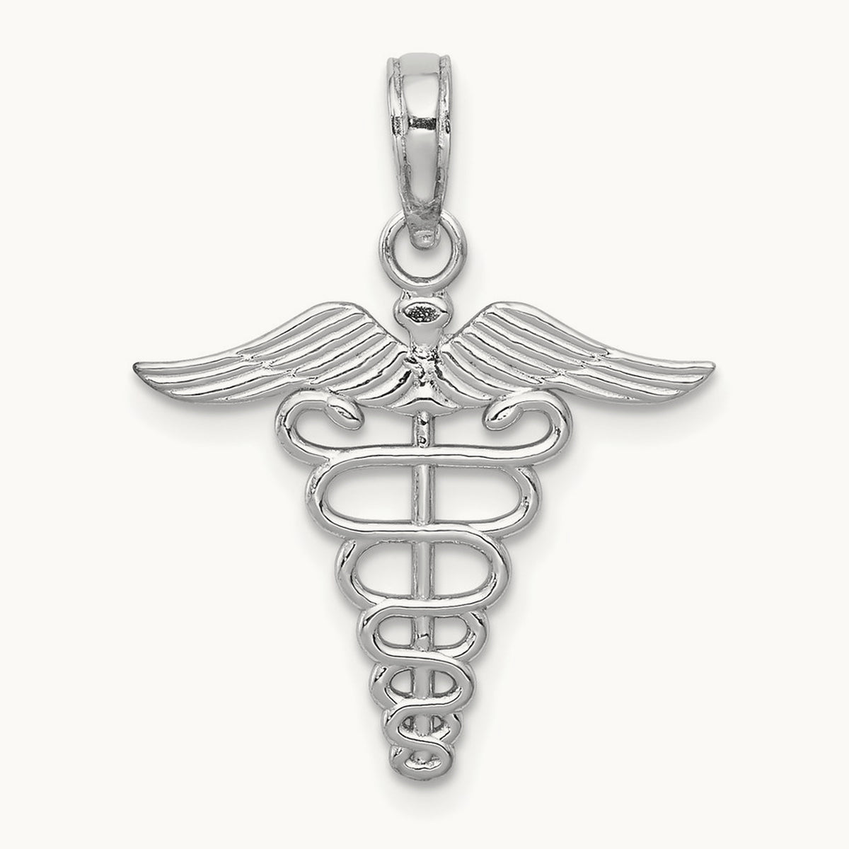 Caduceus Charm — 14K White Gold