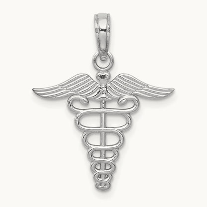 Caduceus Charm — 14K White Gold