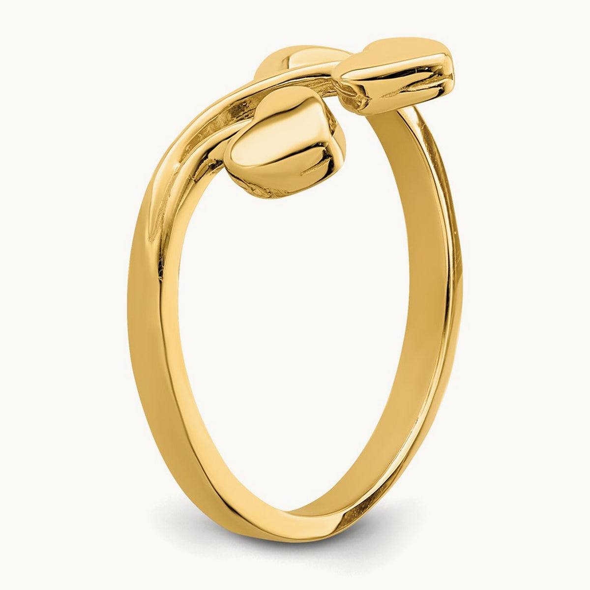 Double Heart Drop V Ring, 14K