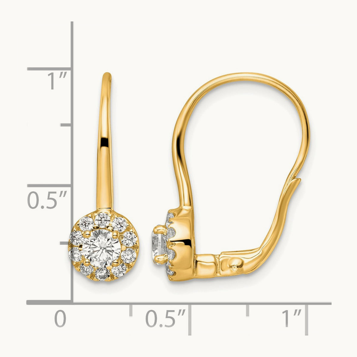 Drop Leverback Earrings, 0.75-1.50 ct tw Lab-Grown Diamond — 1 ct, 14K Yellow Gold