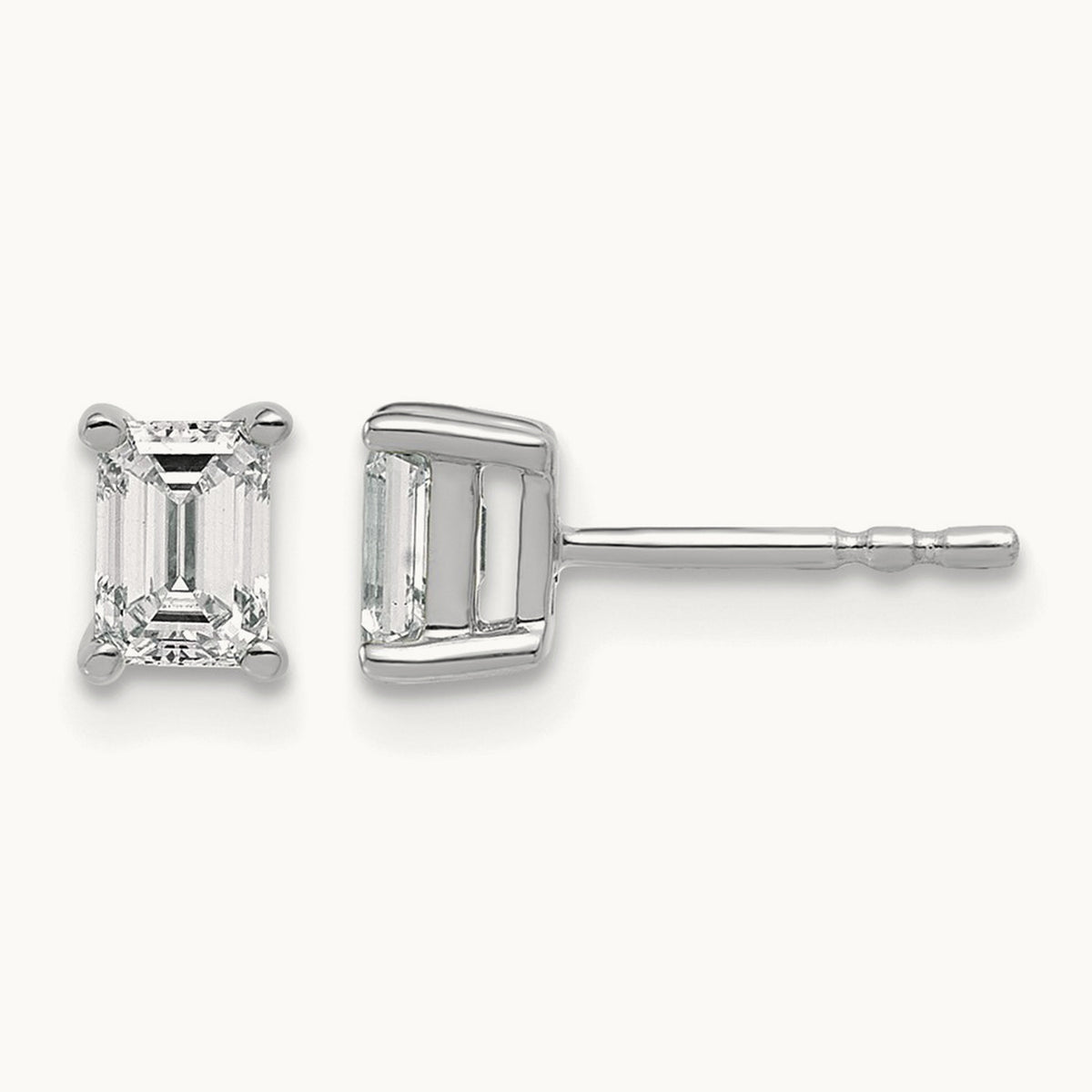 Emerald Four-Prong Stud Earrings, 0.50-6.00 ct tw Lab-Grown Diamond — 3/4 ct, 14K White Gold
