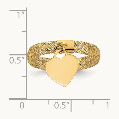 Woven Mesh Stretch Polished Heart Charm Ring, 14K Gold