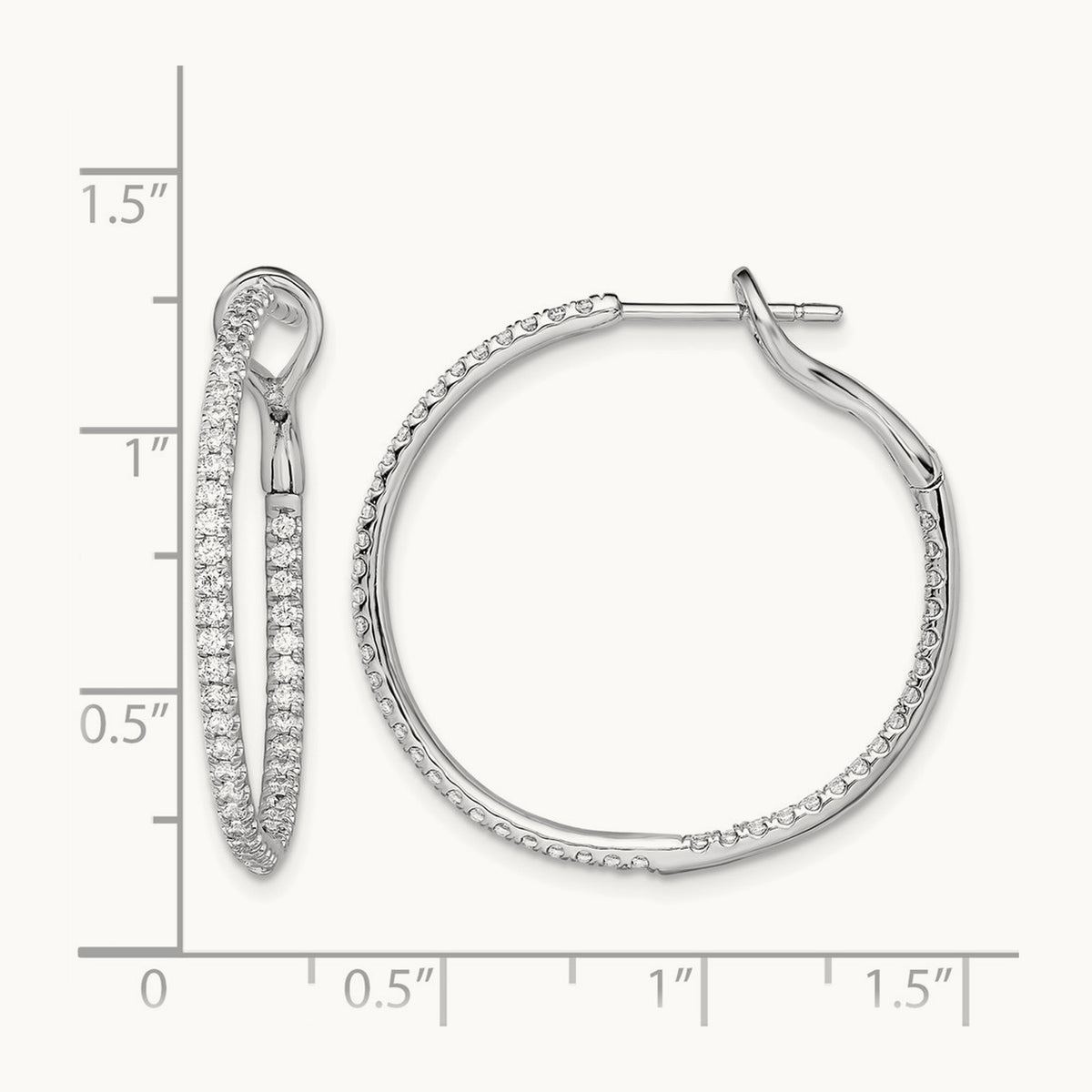 In/Out Hoop Earrings, 0.75-1.00 ct tw Lab-Grown Diamond — 3/4 ct, 14K White Gold