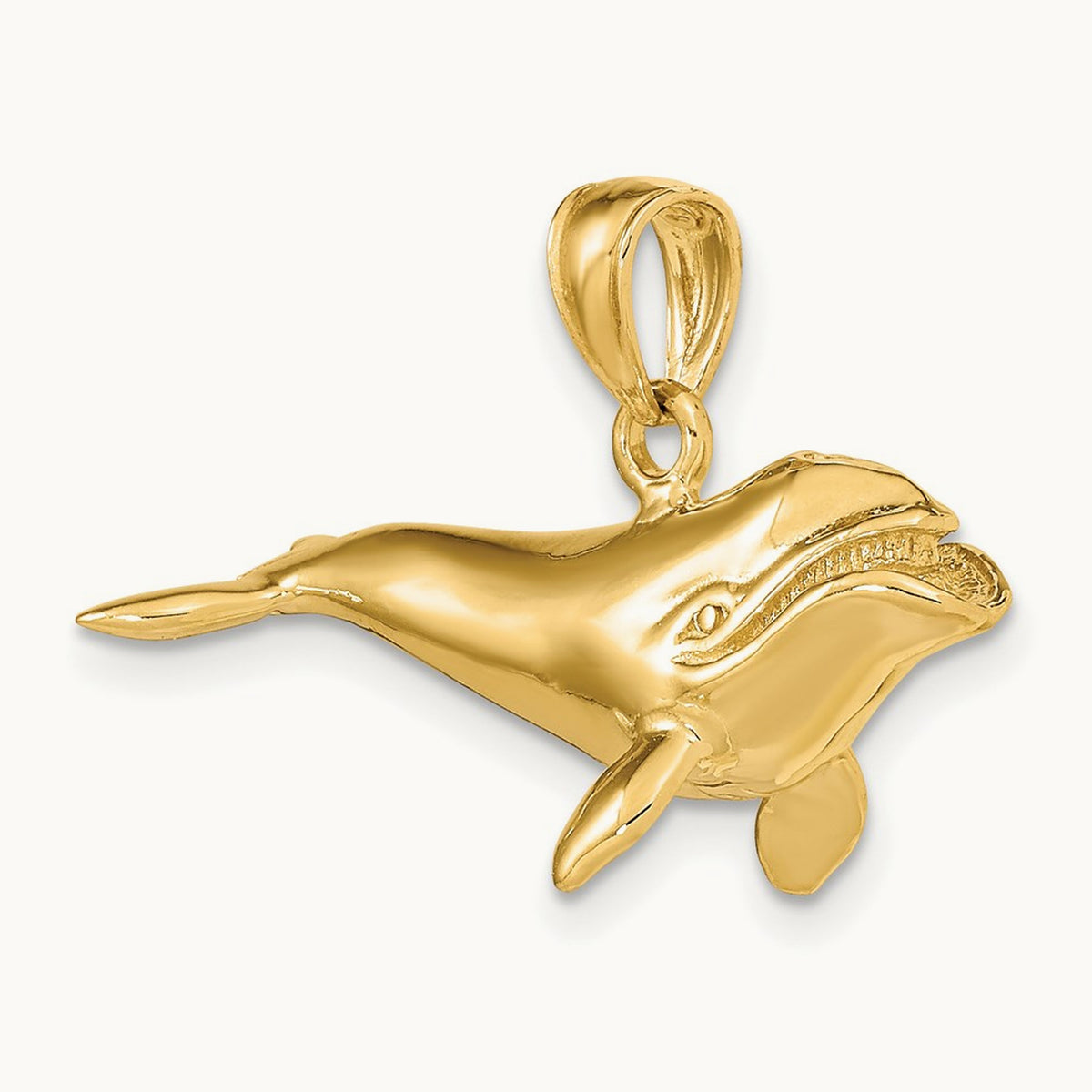 3-D High Polished Bowhead Whale Charm, 14K