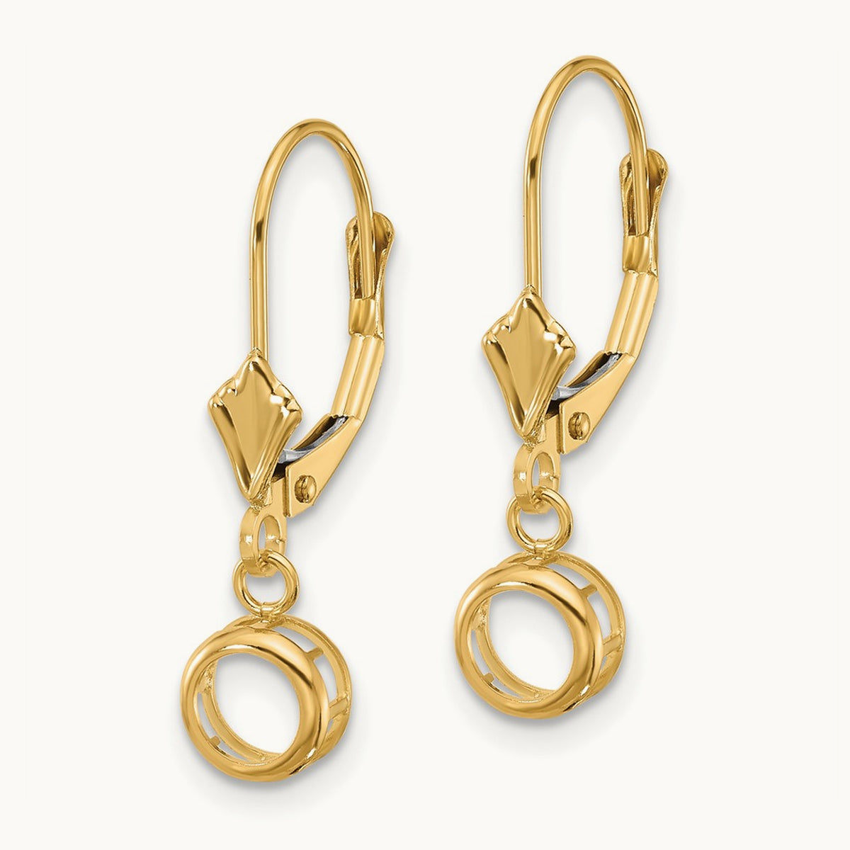 Round Leverback Earring Mountings, 5mm, 14K