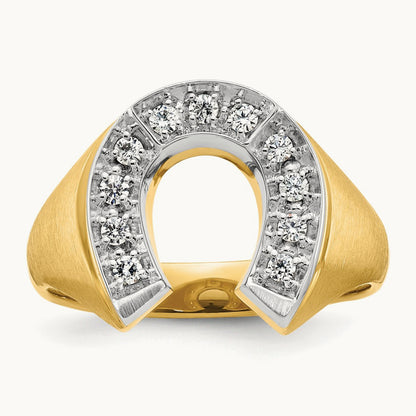 IBGoodman Men's Satin Horseshoe Diamond Complete Ring, 14K Two-tone