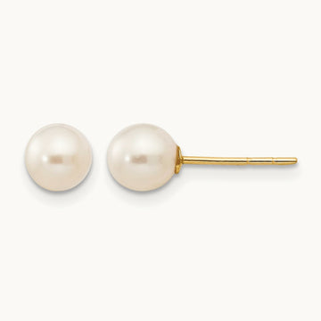 Madi K 5- White Near Round Freshwater Cultured Pearl Post Earrings, 6mm, 14K