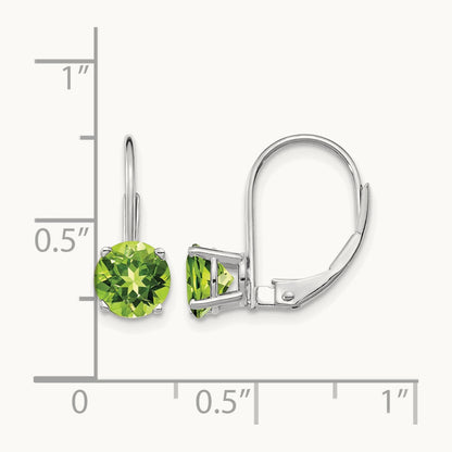 Peridot Leverback Earrings, 6mm, 14K White Gold