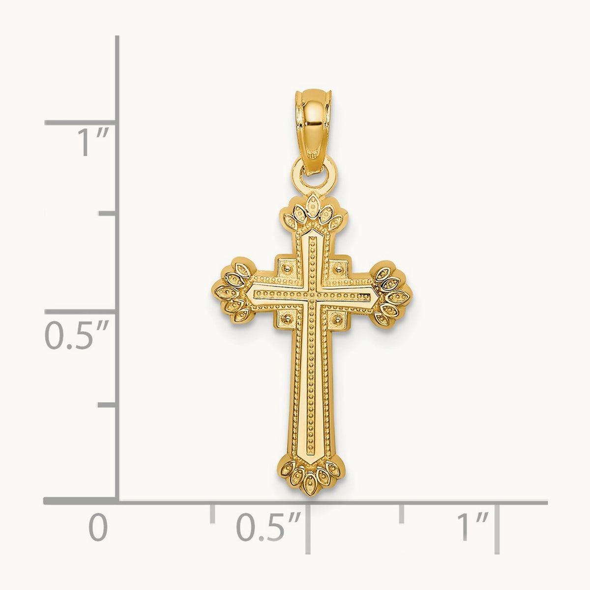 Textured Leaves On Edges Cross Charm, 14K