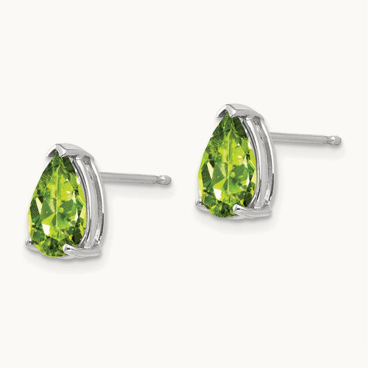 9x6mm Pear Peridot Earrings, 14K White Gold