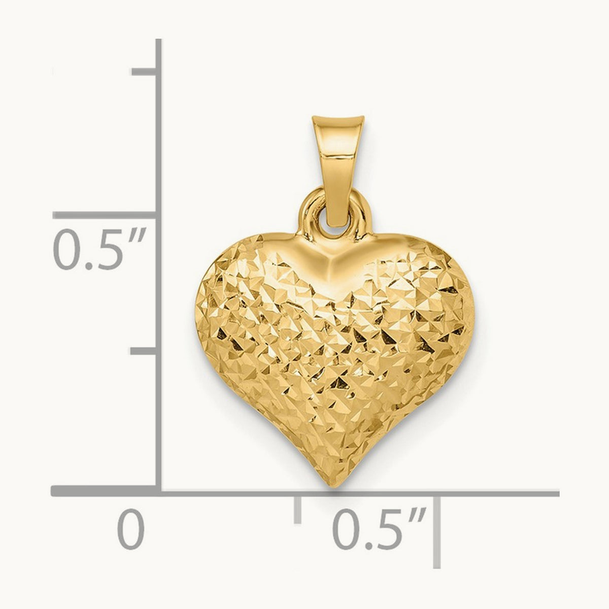 Polished Diamond-cut Large Puffed Heart Pendant, 14K