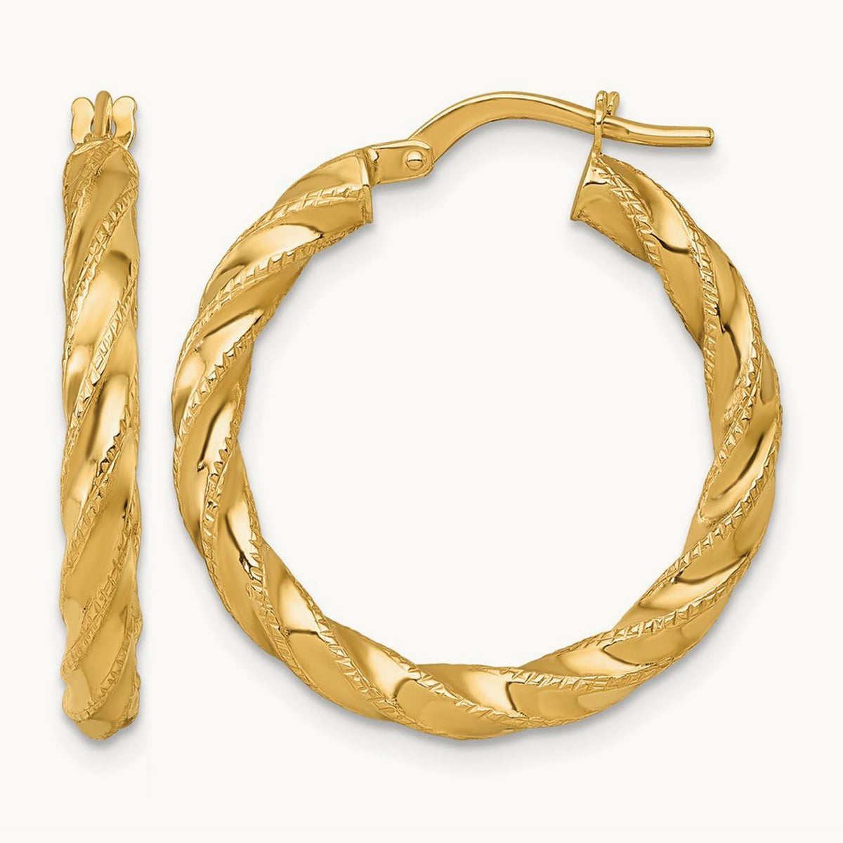 Polished Diamond-cut Twist Hoop Earrings — 26mm