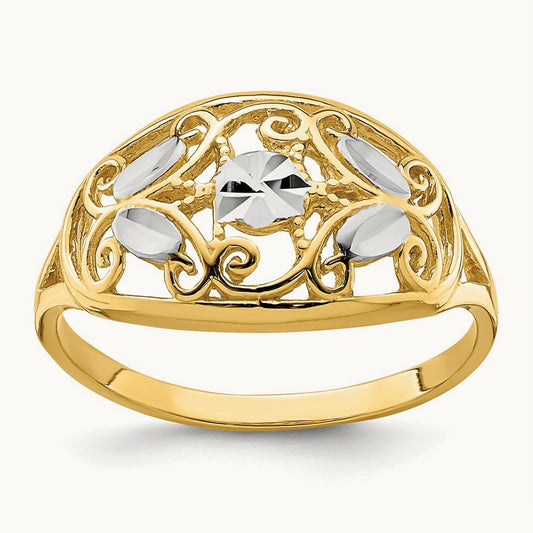 w/Rhodium D/C Oval Filigree Ring, 14K