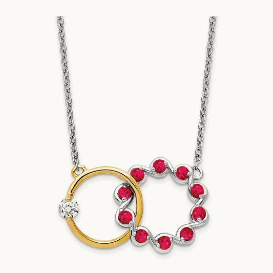 Ruby and Diamond 18in. Circles Necklace, 14K Two-tone