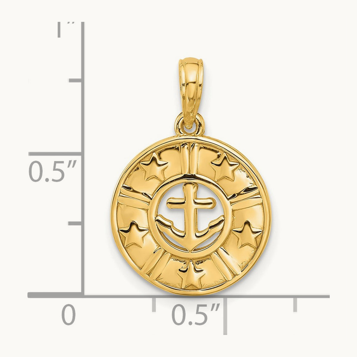 Polished Anchor and Stars Charm, 14K