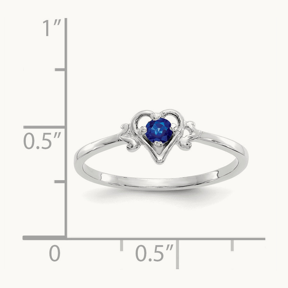 Sapphire Birthstone Heart Ring — 14K White Gold, 7