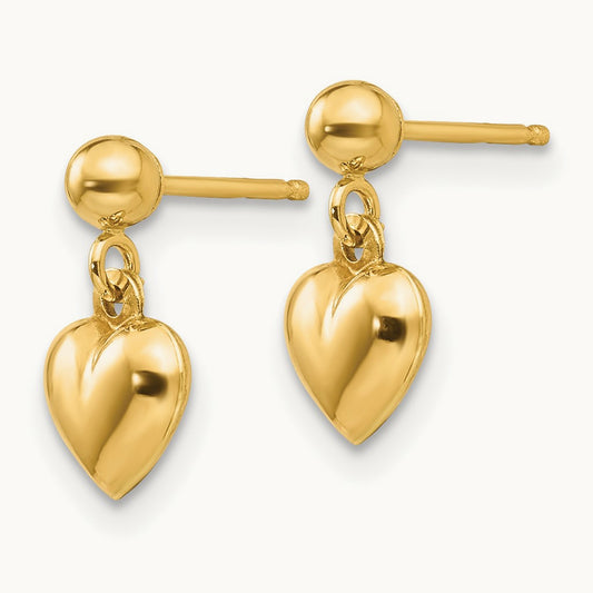 Madi K Puffed Heart Post Dangle Earrings, 14K