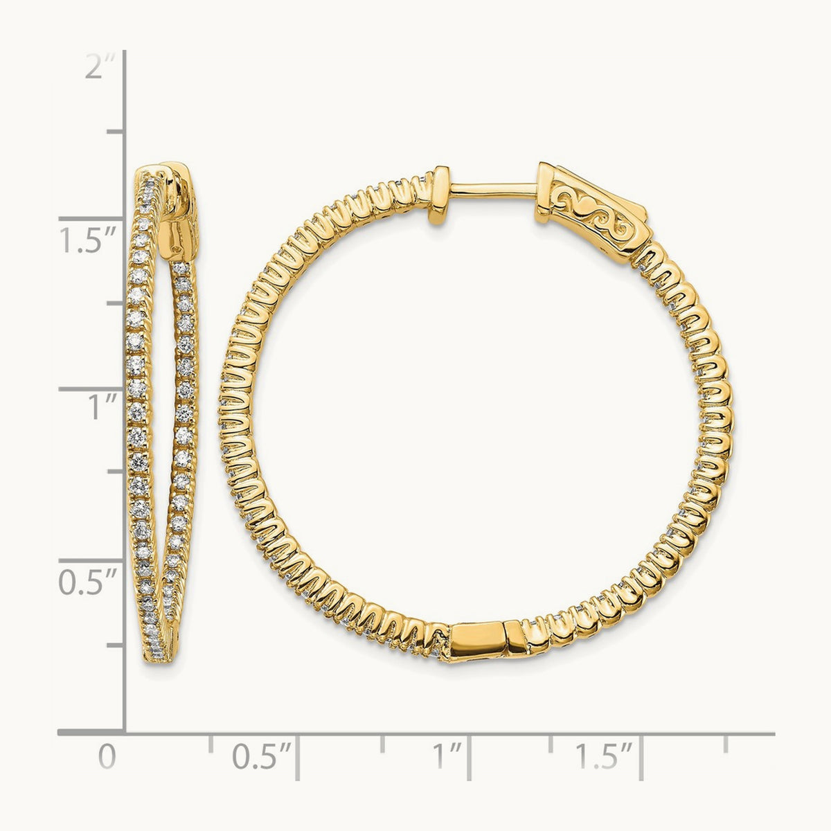 Diamond Round Hoop w/Safety Clasp Earrings, 14K
