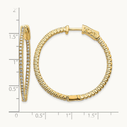 Diamond Round Hoop w/Safety Clasp Earrings, 14K