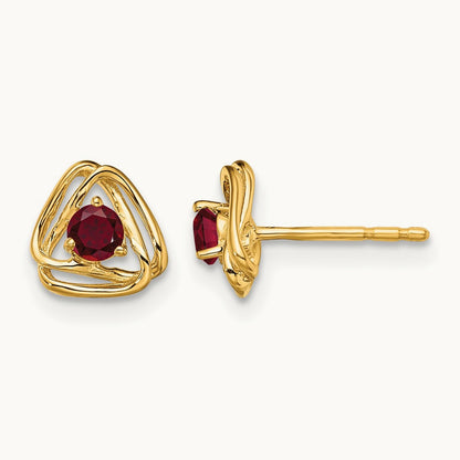 Created Ruby Post Earrings — 14K Yellow Gold