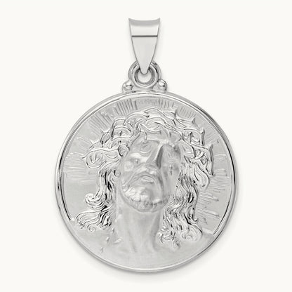 Polished and Satin Hollow Jesus Face Disc Pendant — 28mm