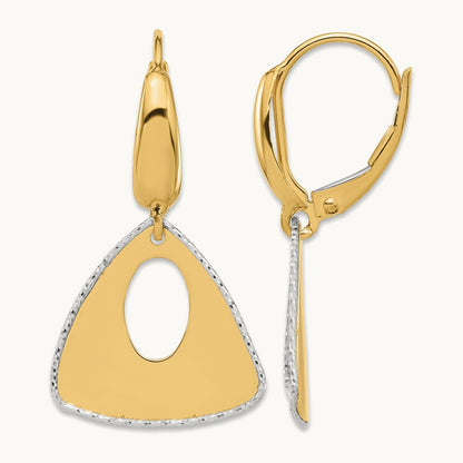 Pol and Dia-cut Triangle Dangle Leverback Earrings, 14K Two-tone — Leslie's