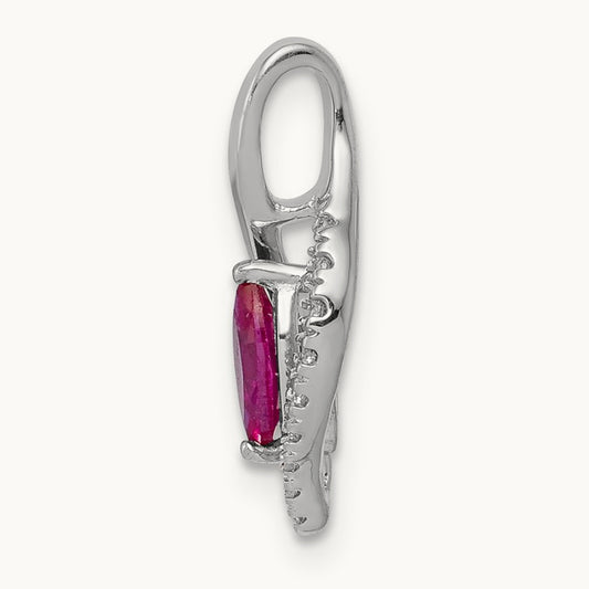 Diamond and Marquise .32 Ruby Pendant — 14K White Gold