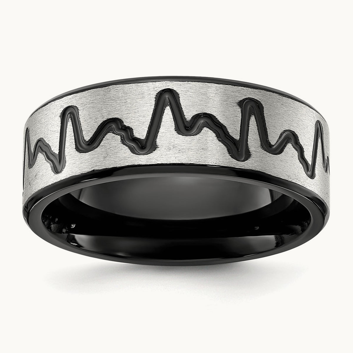 Brushed Black IP-plated Heartbeat Band, 8mm, Titanium