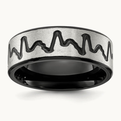 Brushed Black IP-plated Heartbeat Band, 8mm, Titanium