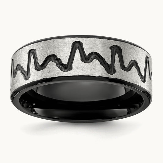 Brushed Black IP-plated Heartbeat Band, 8mm, Titanium