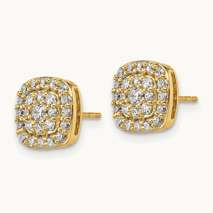 Square Halo Post Earrings, 0.75 ct tw Lab-Grown Diamond — 14K Yellow Gold