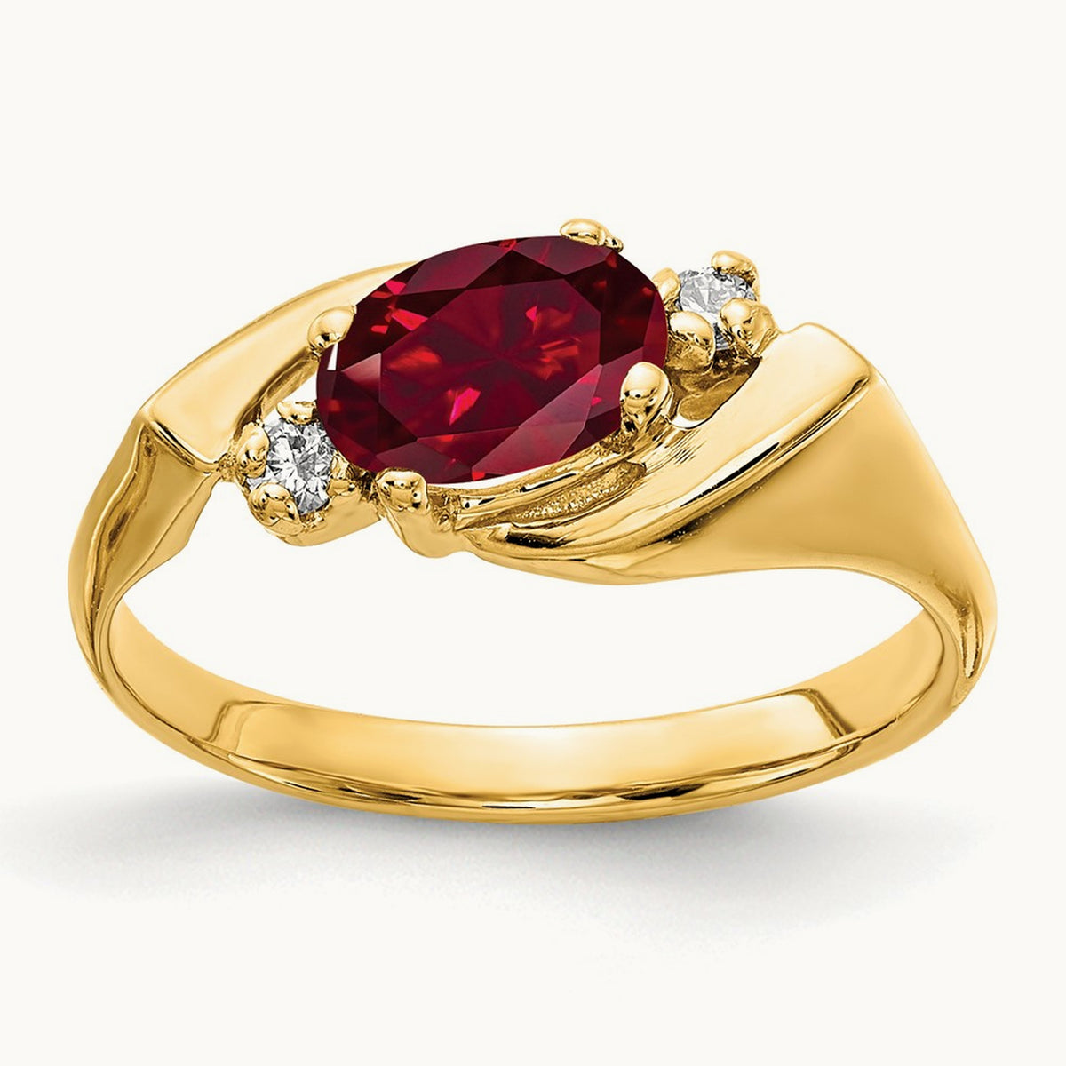 7x5mm Oval Created Ruby AA Diamond ring, 14K