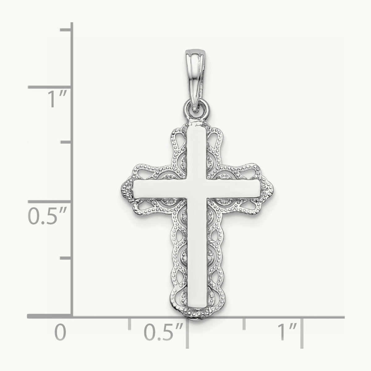 Lace Trim Cross Pendant — 14K White Gold