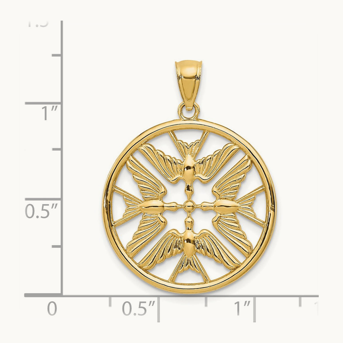 Polished Doves in Circle Pendant, 14K Yellow Gold