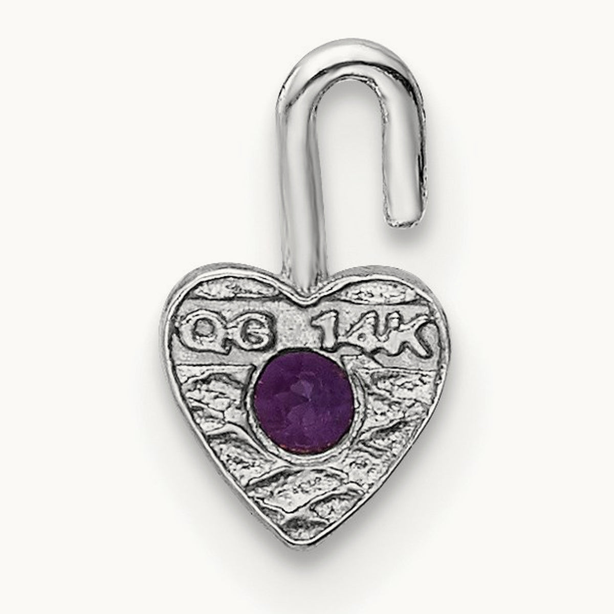 February Synthetic Birthstone Heart Charm — 14K White Gold