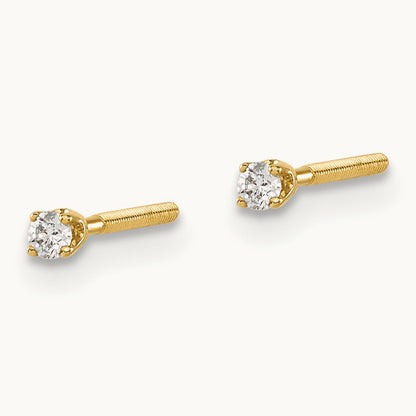 Diamond Stud Thread on/off Post Earrings — 14K Yellow Gold, 1.7mm