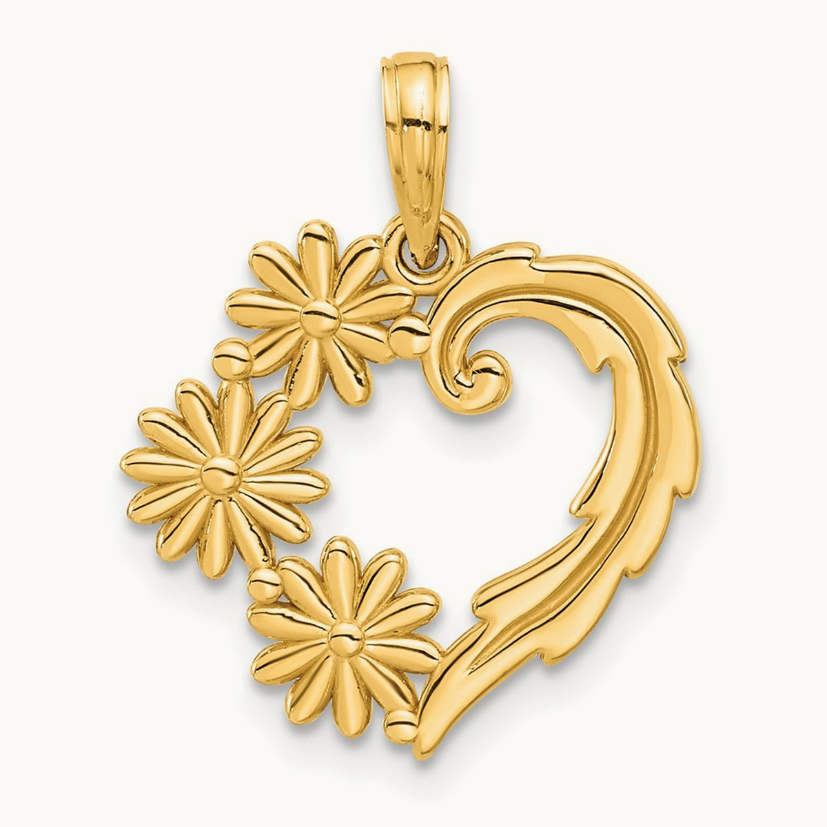 Polished Floral Heart Pendant, 14K