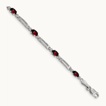 Diamond and Garnet Bracelet, 14K White Gold