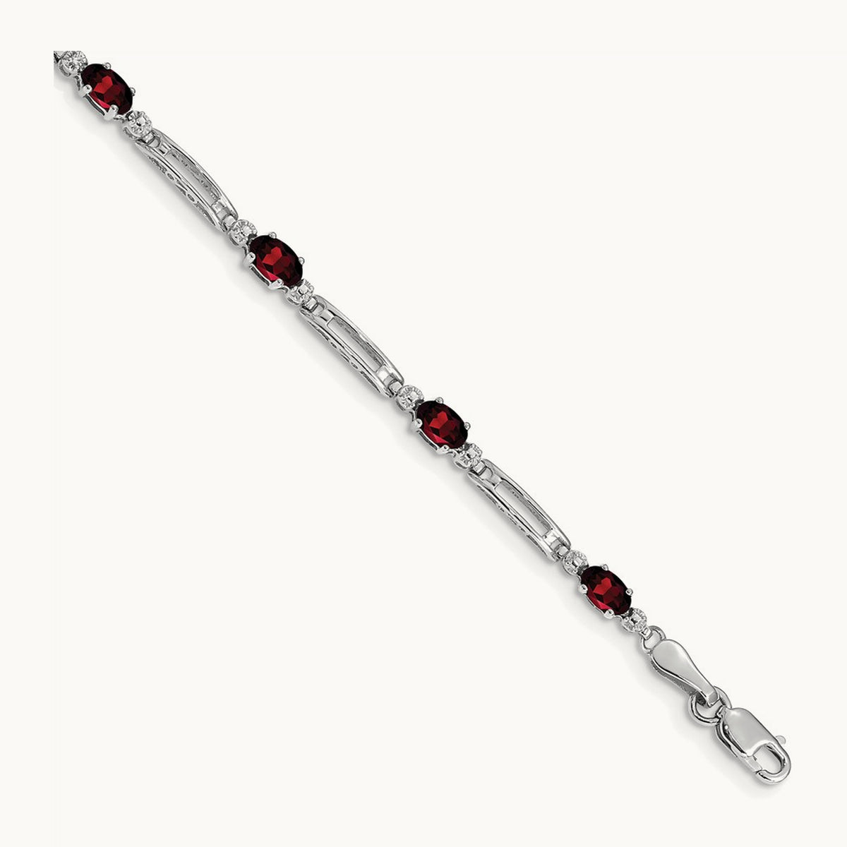 Diamond and Garnet Bracelet, 14K White Gold