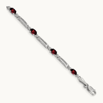 Diamond and Garnet Bracelet, 14K White Gold