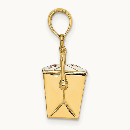 3-D Enameled Moveable Chinese Take-Out Box Charm, 14K