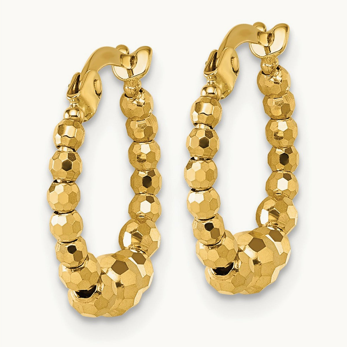 Polished Diamond-cut Beaded Hoop Earrings, 14K